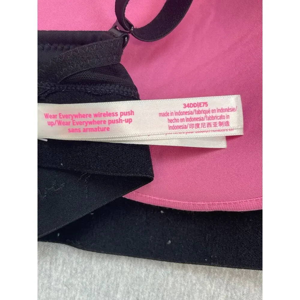 Victorias Secret PINK Bra Womens 34DD Black Wear Everywhere Wireless Push Up